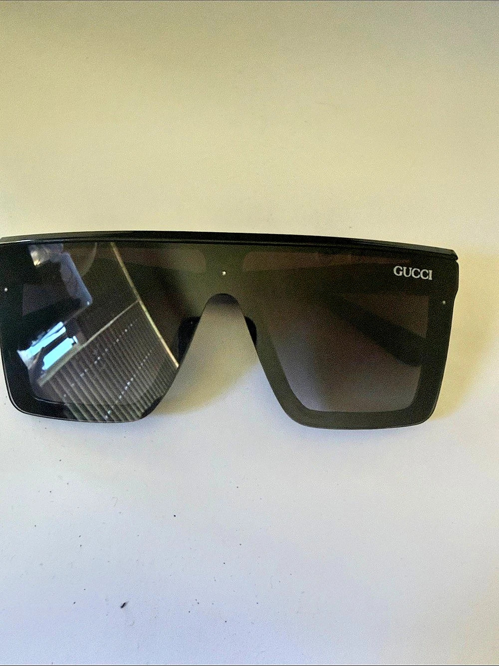 Womens Web Stripe Flat-Top Square Sunglasses Black & Purple
